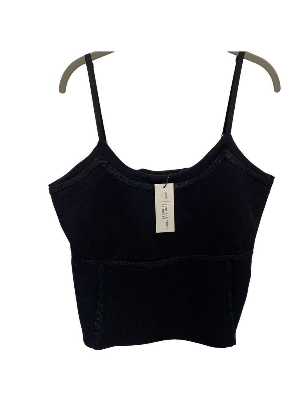 Tribe 35 XL/1X Plus Size Tank Top Shelf Bra Adjustabe Straps Soft Stretchy Black